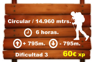 Circular / 14.960 mtrs.     6 horas. + 795m. - 795m.  Dificultad 3 60€ xp