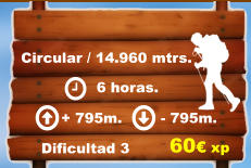Circular / 14.960 mtrs.     6 horas. + 795m. - 795m.  Dificultad 3 60€ xp
