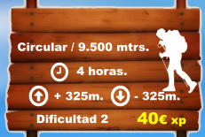 Circular / 9.500 mtrs.     4 horas.  + 325m. - 325m.  Dificultad 2 40€ xp