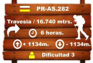 Travesia / 16.740 mtrs.     6 horas. + 1134m. - 1134m.  Dificultad 3 PR-AS.282